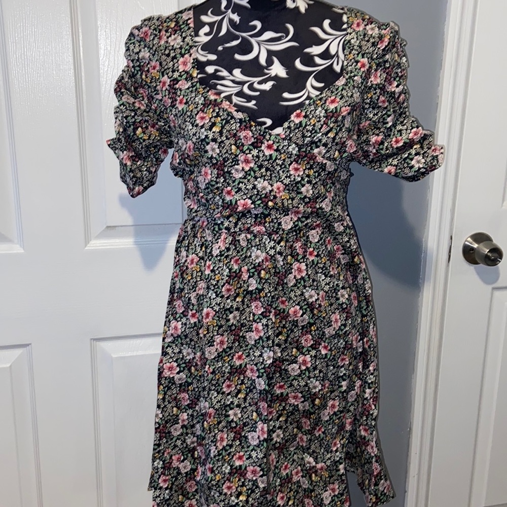 ASOS Skylark Rose faux wrap puff sleeve dress NWT